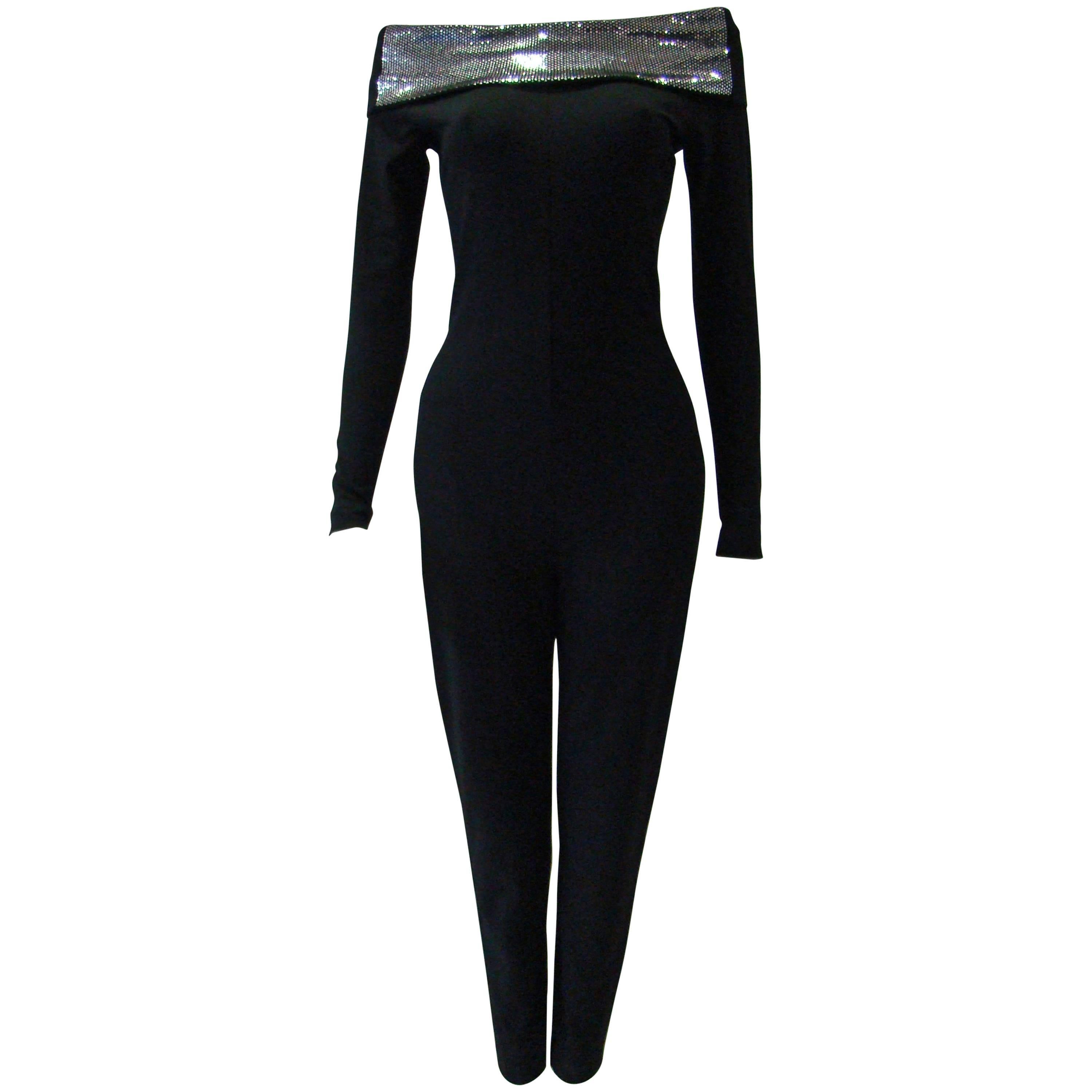 Very Rare Paco Rabanne Stretch Off Shoulder Jumpsuit 1970's For Sale