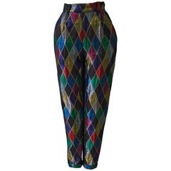 Rare Gianni Versace Couture Quilted Silk Harlequin Printed Pants Fall 1990 12