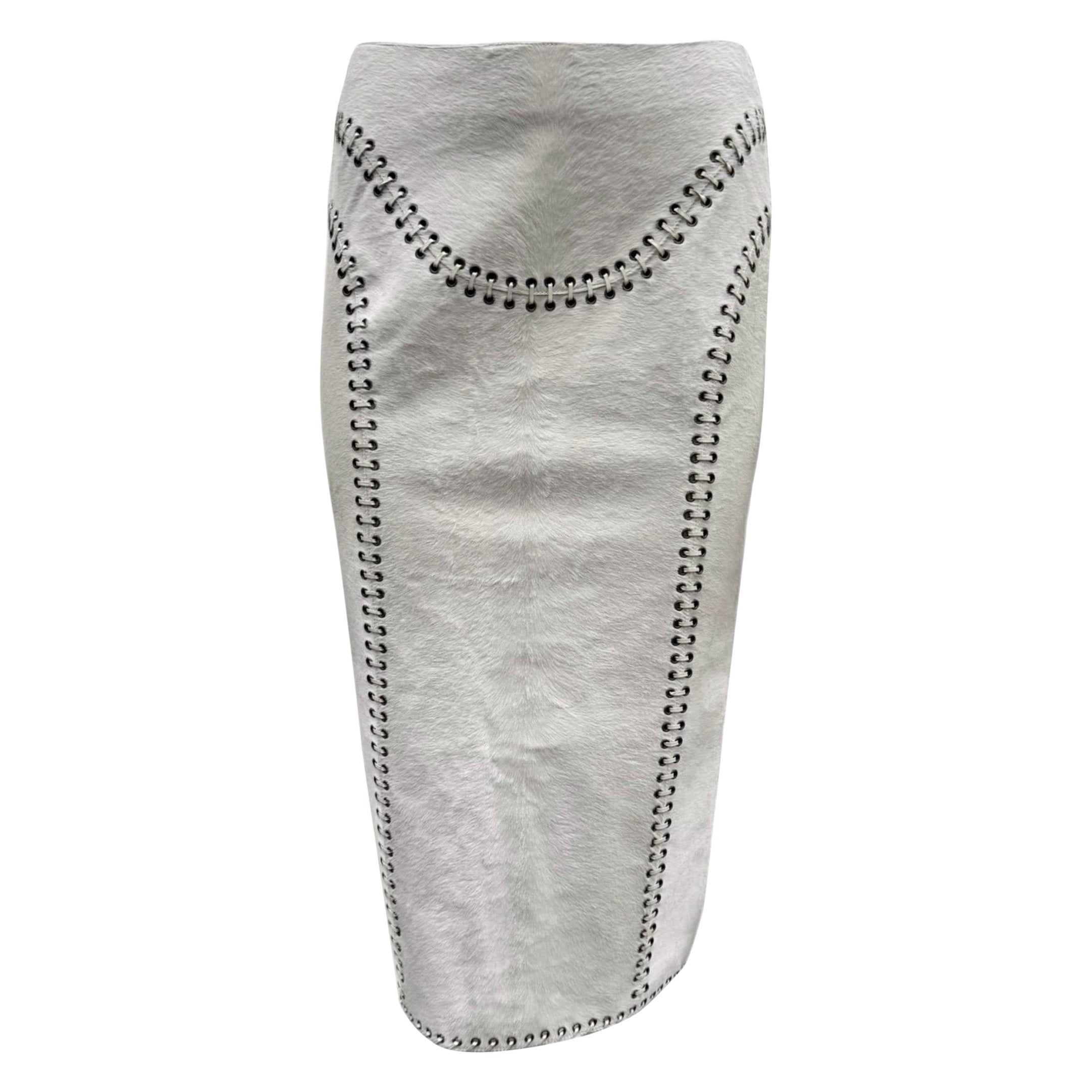ALEXANDER MCQUEEN Pre-Fall 2010 WHITE PONY HAIR LACE-UP MIDI SKIRT