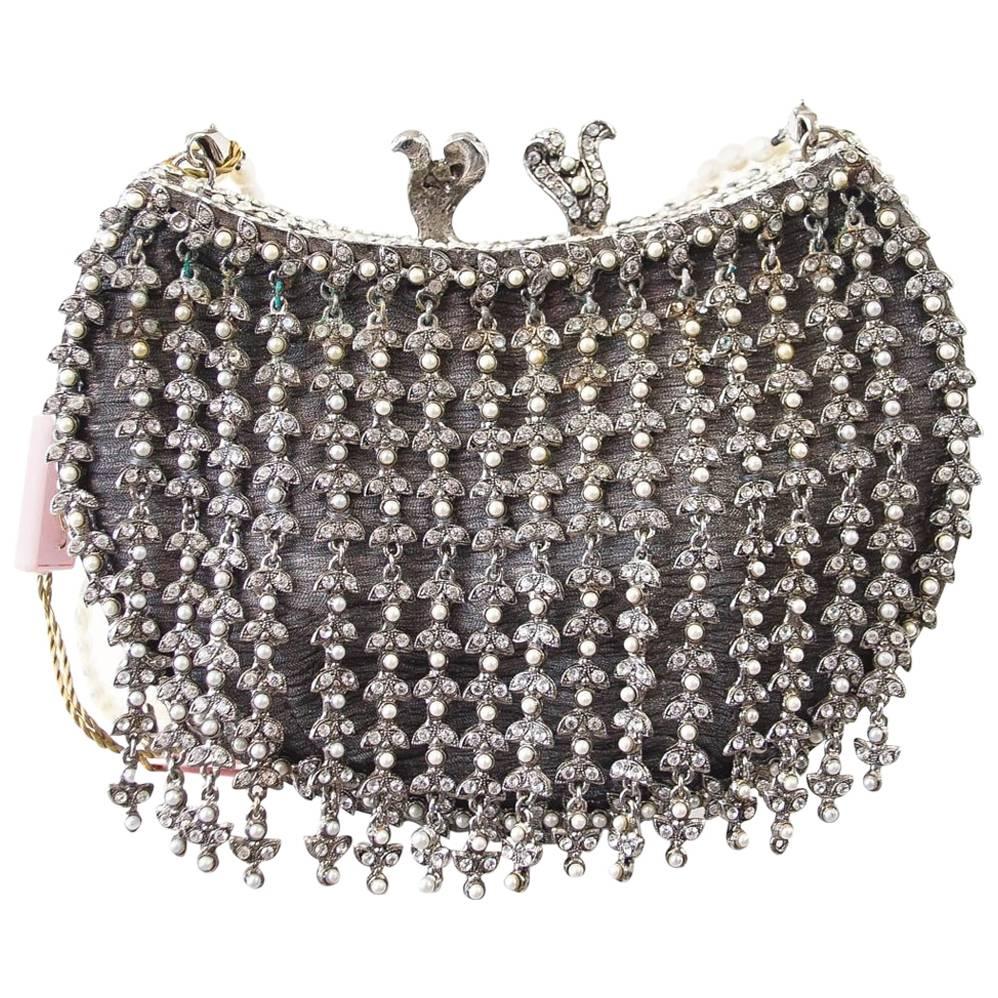 Edidi Bag / Clutch Jewel Pearl Encrusted Hand Made Evening Purse Pearl Handle