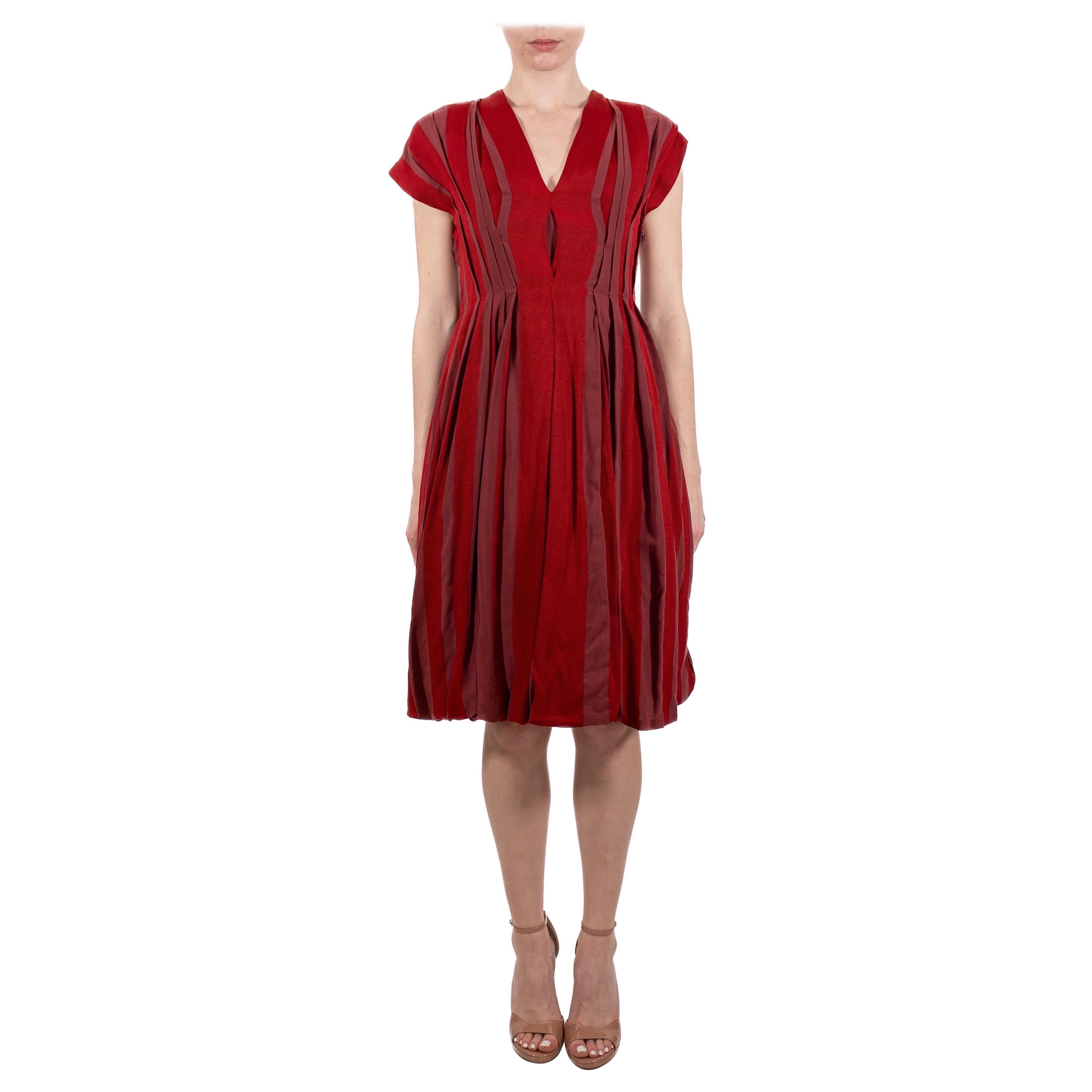 2000S Bottega Veneta Brick Red Silk/Cotton Blend Dress For Sale
