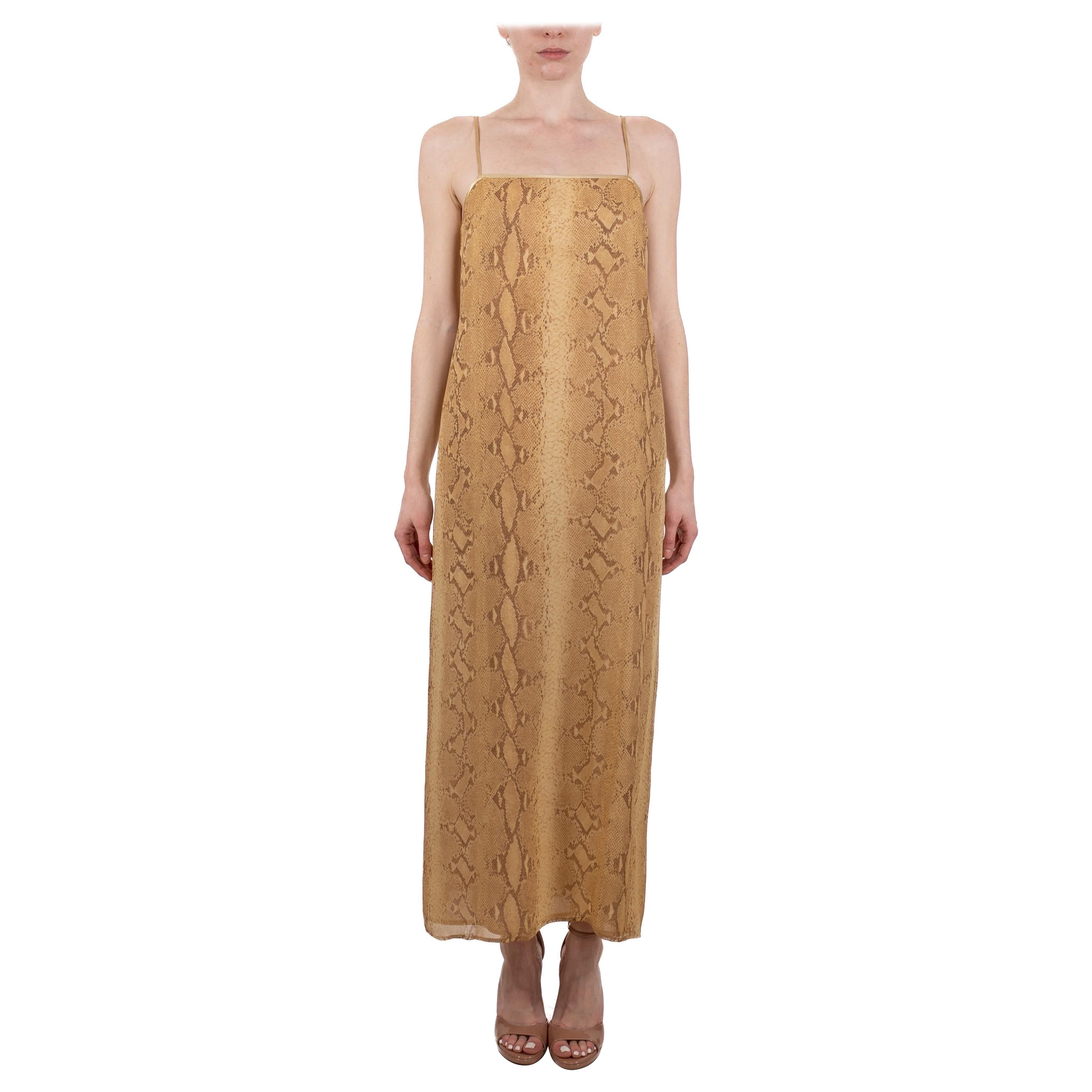 1990S Emanuel Ungaro Snake Print Rayon & Silk Chiffon Dress For Sale