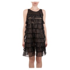 1960S Black Sheer Nylon Tricot Jersey Mod Ruffled Negligee