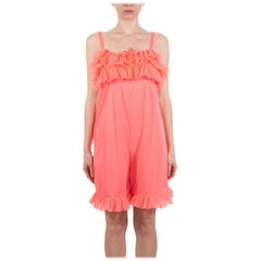 1960S Hot Pink Nylon Tricot Jersey Lingerie Romper With Ruffles