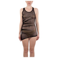 1990S Jean Paul Gaultier Black Sheer Stretch Net Draped Mini Dress