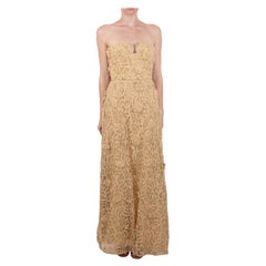 1990S Vestido sin tirantes de encaje tridimensional de rayón y seda color crema