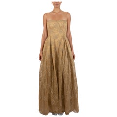 1990S Metallic Gold Seidenmischung Spitze Trägerlos Ballkleid
