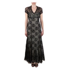 1990S Black Chantilly Lace Short Sleeved Gown