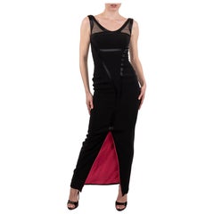 1990S Black Silk Faille Deco Seamed Gown Lined In Hot Pink Satin