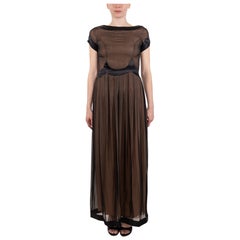 1990S Black Semi-Sheer Silk Chiffon & Satin 1940S Style Gown