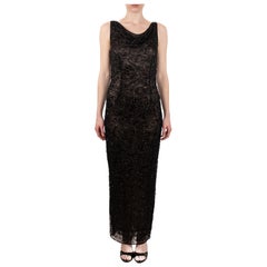 1990S Black Semi-Sheer Silk Beaded Lace Gown