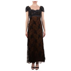 1990S Black Beaded Silk & Lace Edwardian Titanic Inspired Empire Waist Gown Wit