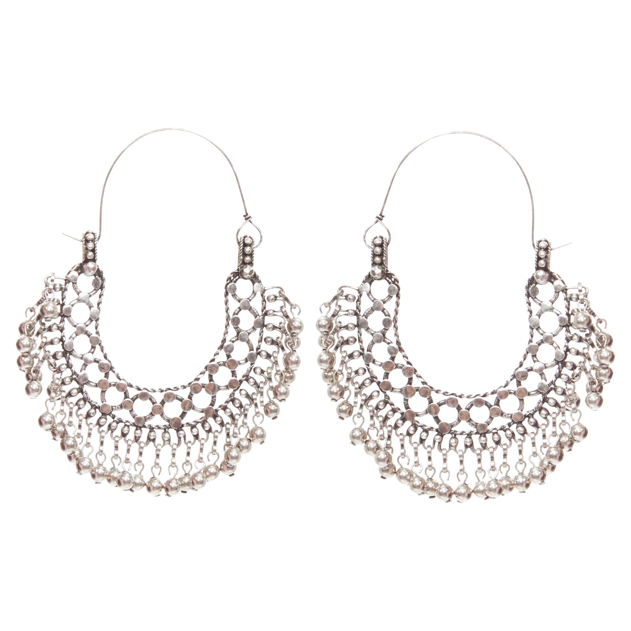 SAINT LAURENT Hedi Slimane Marrakech Folk ball charm ethnic metal hoop earrings For Sale