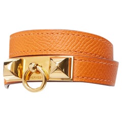 HERMES Rivale Double Tour ange GHW studded double wrap bracelet XS