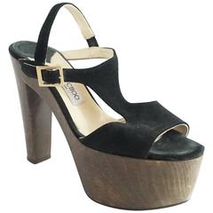 Jimmy Choo Black Suede Platform Wood Heels - 40