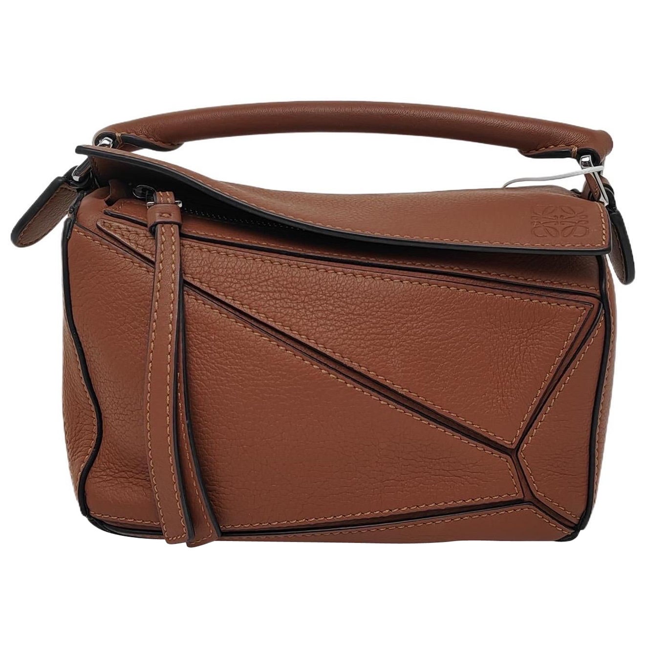 Loewe Puzzle Mini Caramel Tan Grained Calfskin Leather Crossbody Bag For Sale