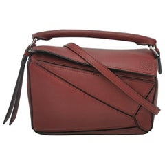 Loewe Puzzle Mini Burgundy Calfskin Leather Crossbody Bag