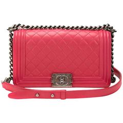 Used 2010s Chanel Fuchsia Pink Quilted Calfskin Medium Le Boy