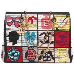 2000s Chanel Multicolour Patchwork Woven Fabric Timeless Shoulder Bag