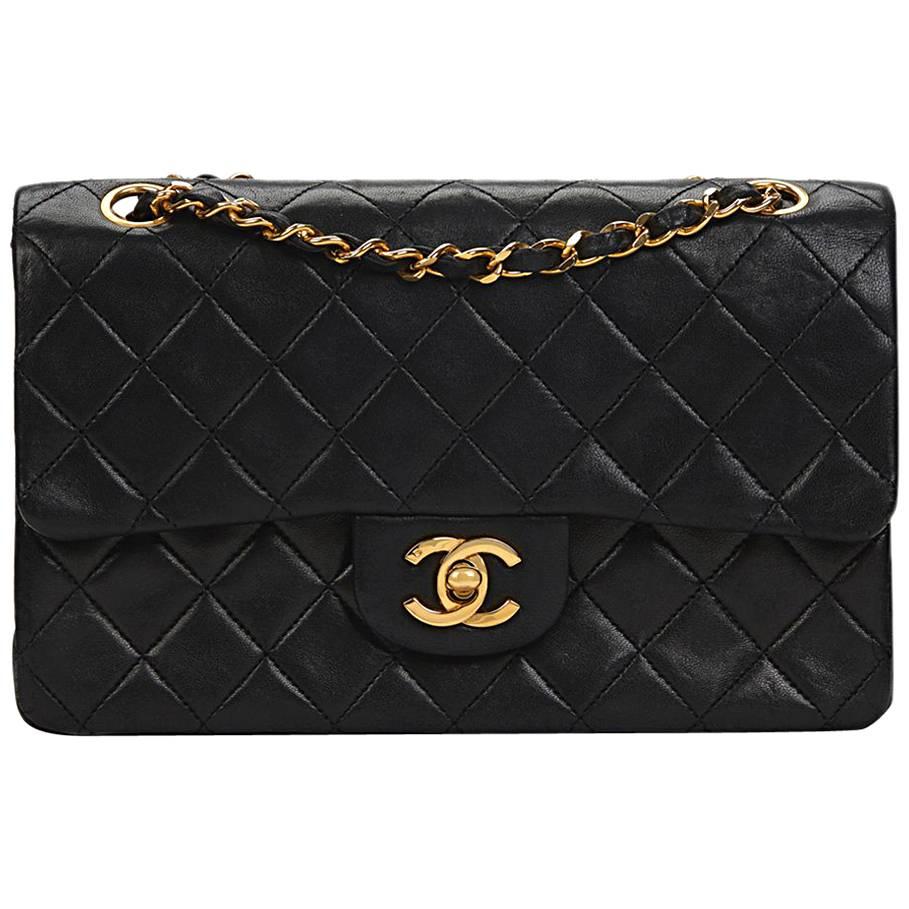 Chanel Black Quilted Lambskin Vintage Small Classic Double Flap Bag, 1980s 