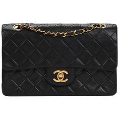 Chanel Black Quilted Lambskin Vintage Small Classic Double Flap Bag, 1980s
