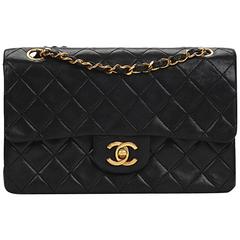 Chanel Black Quilted Lambskin Vintage Small Classic Double Flap Bag, 1980s 