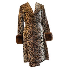 Vintage Leopard Print Coat Fox Fur Cuffs Sleeves C.1970s