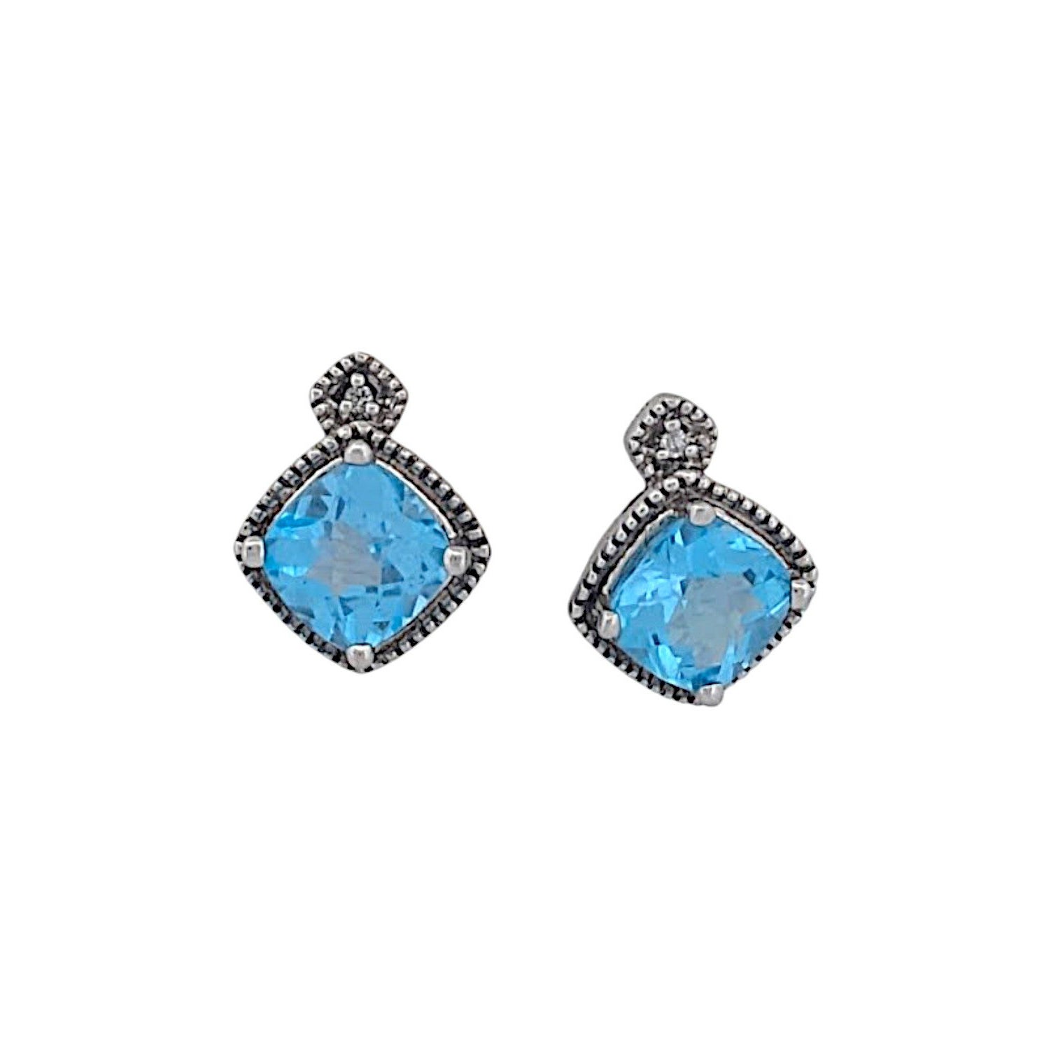 Bernadette .23 Ctw Blue Topaz 14k White Gold Stud Earrings Sterling Silver