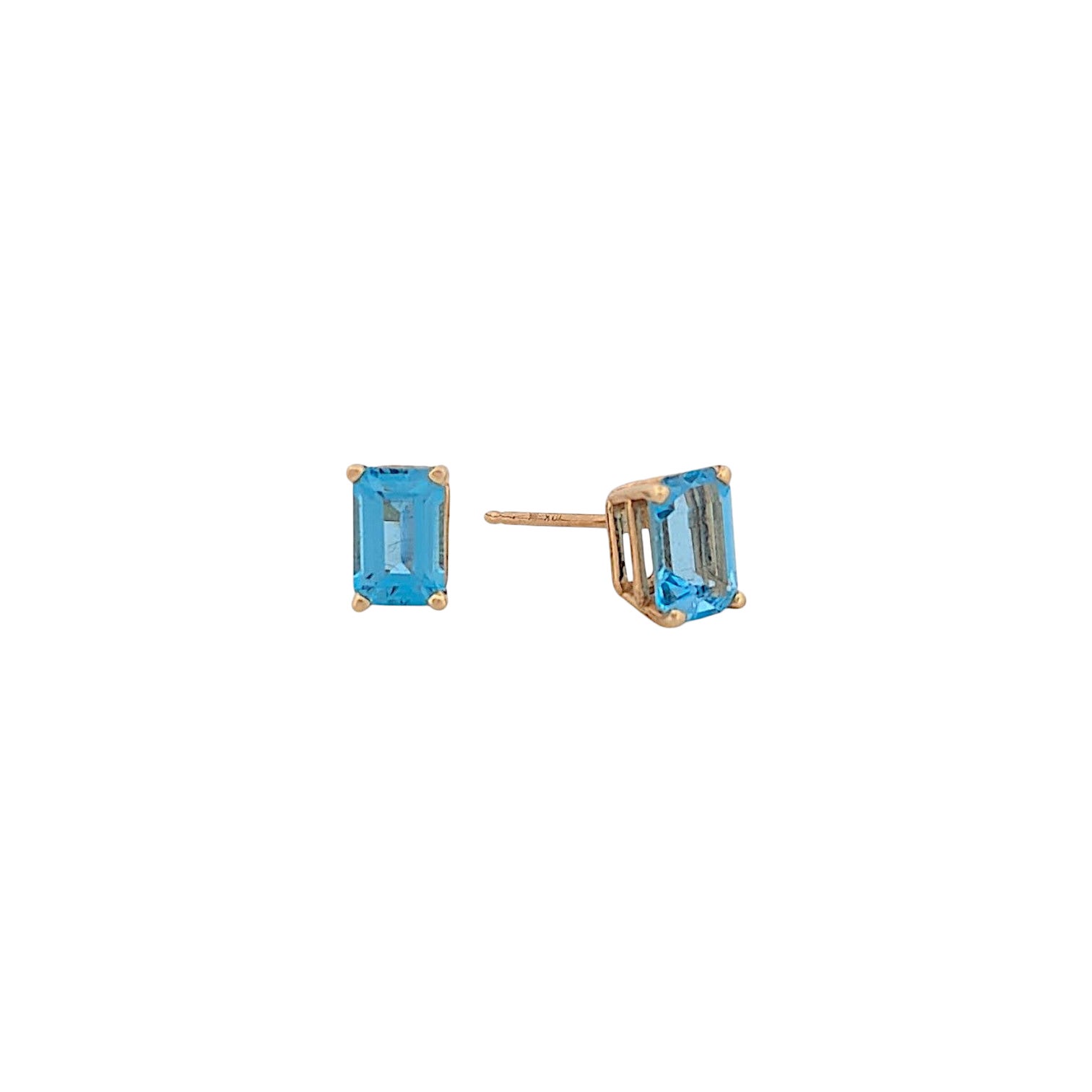 Blanche  .66 ctw Gold Stud Earrings Blue Topaz Cut Earrings Square Cut
