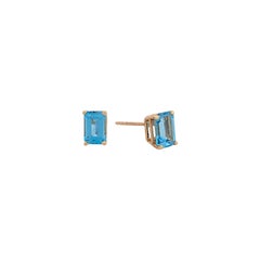 Blanche  .66 ctw Gold Stud Earrings Blue Topaz Cut Earrings Square Cut