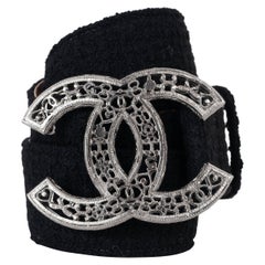 CHANEL black 08A LONDON CC FILIGREE TWEED Waist Belt 38