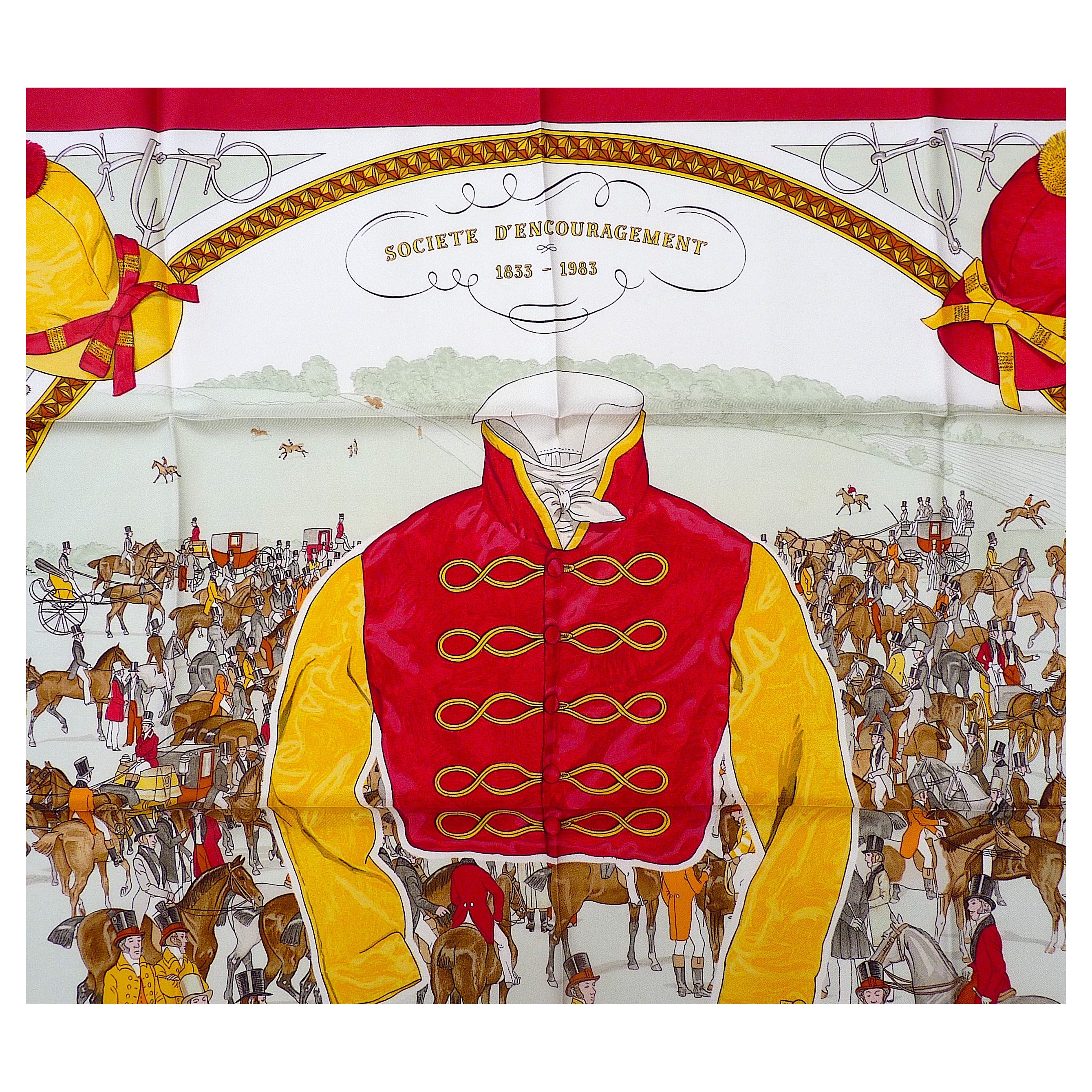 Rare Hermes Scarf Special Edition On Epsom Downs "Société d'Encouragement" For Sale