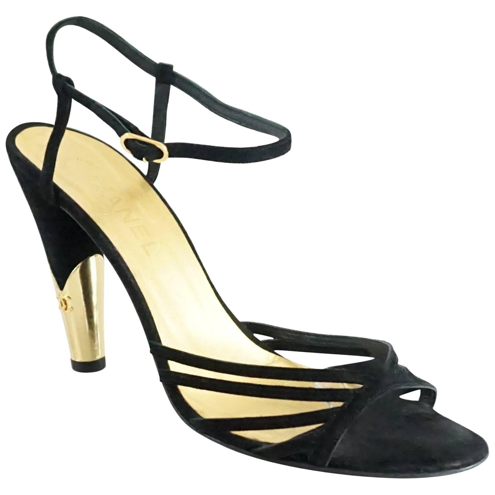 Chanel Black Suede Ankle Strap Heels - 40.5