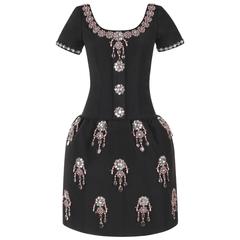 OSCAR DE LA RENTA A/W 2012 Black Silk Faille Floral Beaded Cocktail Dress 9