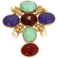 Chanel '03 Purple, Teal & Red Resin Cross Brooch/ Pendant 11