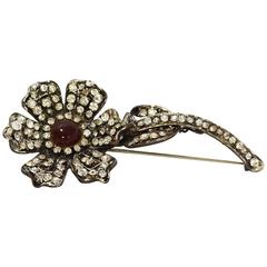Chanel Vintage '94 Crystal & Red Glass Flower Brooch 3