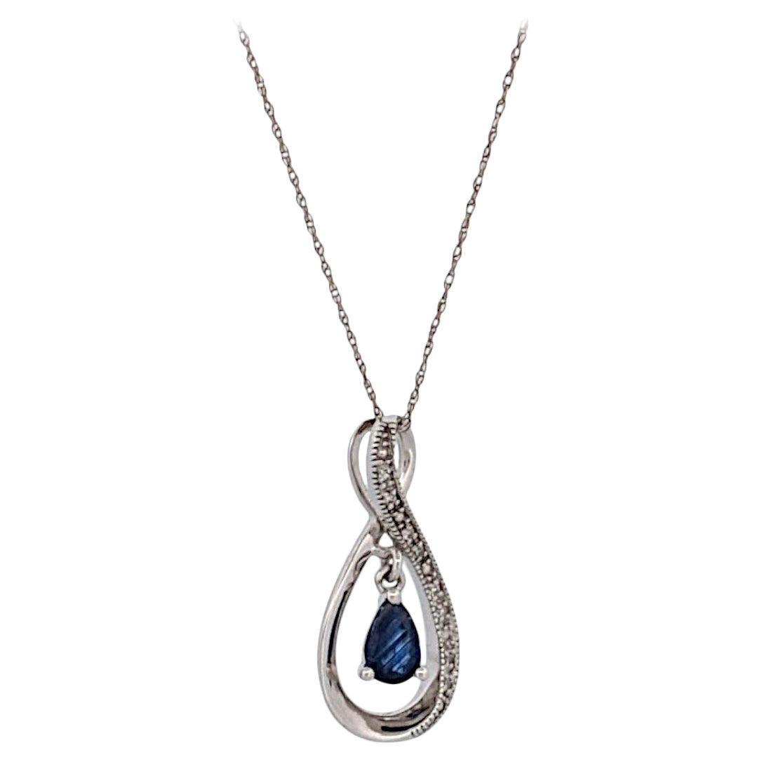 Ida 14k White Gold Natural Sapphire Necklace 1/2 Ctw White Diamonds