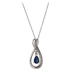 Ida 14k White Gold Natural Sapphire Necklace 1/2 Ctw White Diamonds