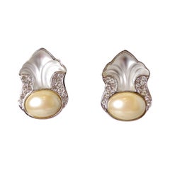 1980s Yves Saint Laurent Crystal & Costume Pearl Clip-On Earrings