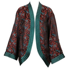 1979 YVES SAINT LAURENT black satin kimono jacket with Asian pheasant embroidery