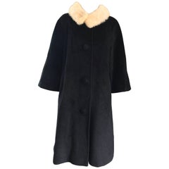 Lilli Ann 1960s Black and White Wool + Mink Fur Vintage 60s Swing Jacket Coat 