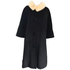 1960s Lilli Ann Black and White Wool + Mink Fur Vintage 60s Swing Jacket Coat 11