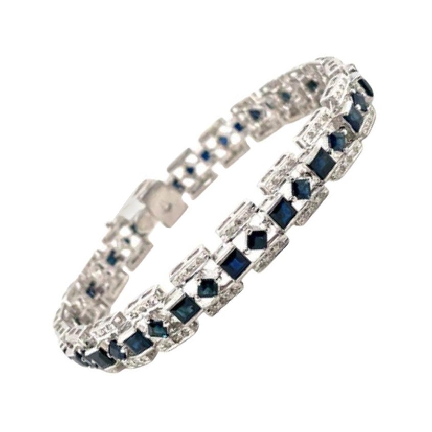 Real Diamond and Blue Sapphire Tennis Bracelet for Engagement Gift in 925 Silver For Sale
