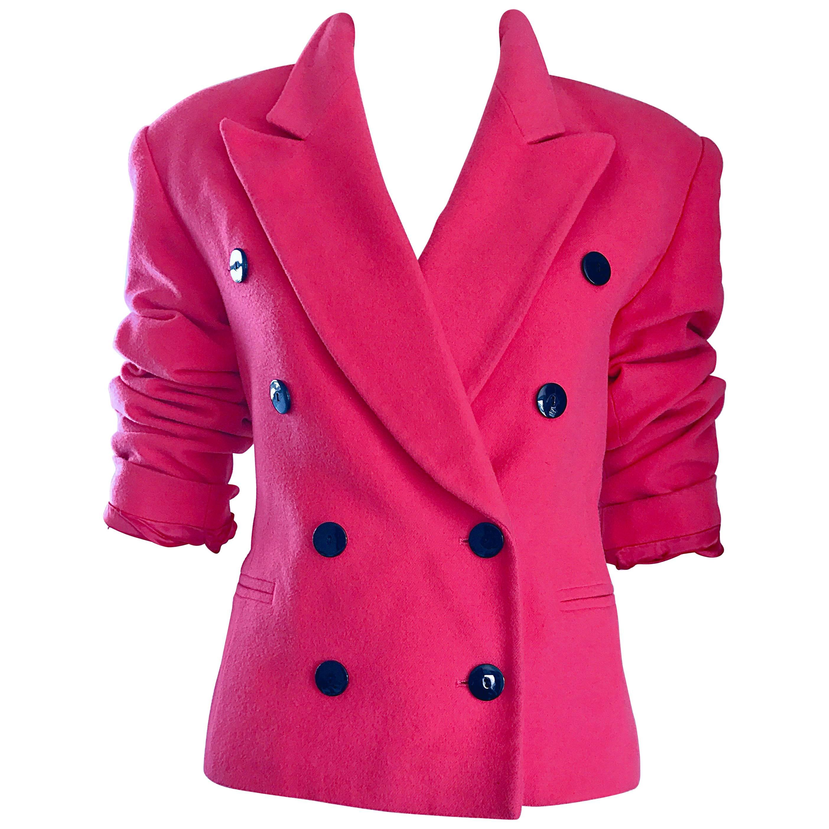 1990s ESCADA by Margaretha Ley Hot Pink Cashmere Wool Double Breasted 90s Jacket