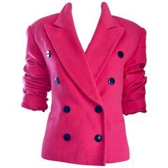 Vintage 1990s ESCADA by Margaretha Ley Hot Pink Cashmere Wool Double Breasted 90s Jacket