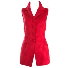 Christian Dior Vintage Lipstick Red Sleeveless Flower Print 1990s Vest Waistcoat