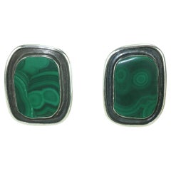 Vintage REBECCA COLLINS Sterling Silver & Malachite Artisan Earrings