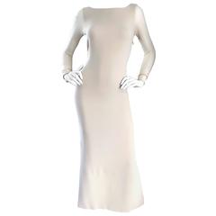 Vera Wang 1990s Nude Silk Semi Sheer Sleeves Cut - Out Back Vintage 90s Gown
