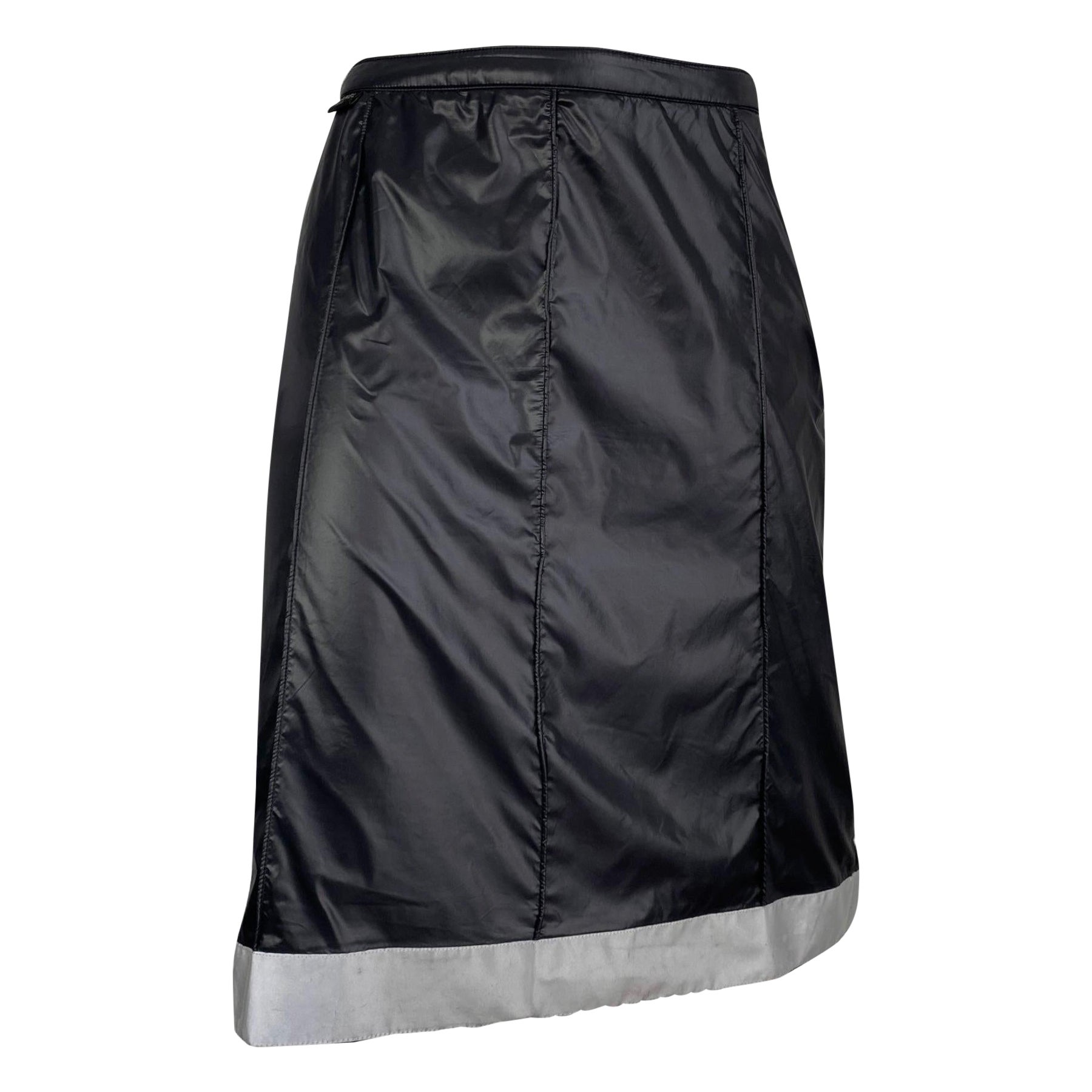 CHANEL SS1999 by KARL LAGERFELD BLACK NYLON REFLECTIVE HEM MIDI SKIRT
