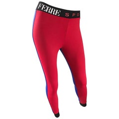 Gianfranco Ferre 1990s Vintage Red and Blue Color Block High Waisted Leggings